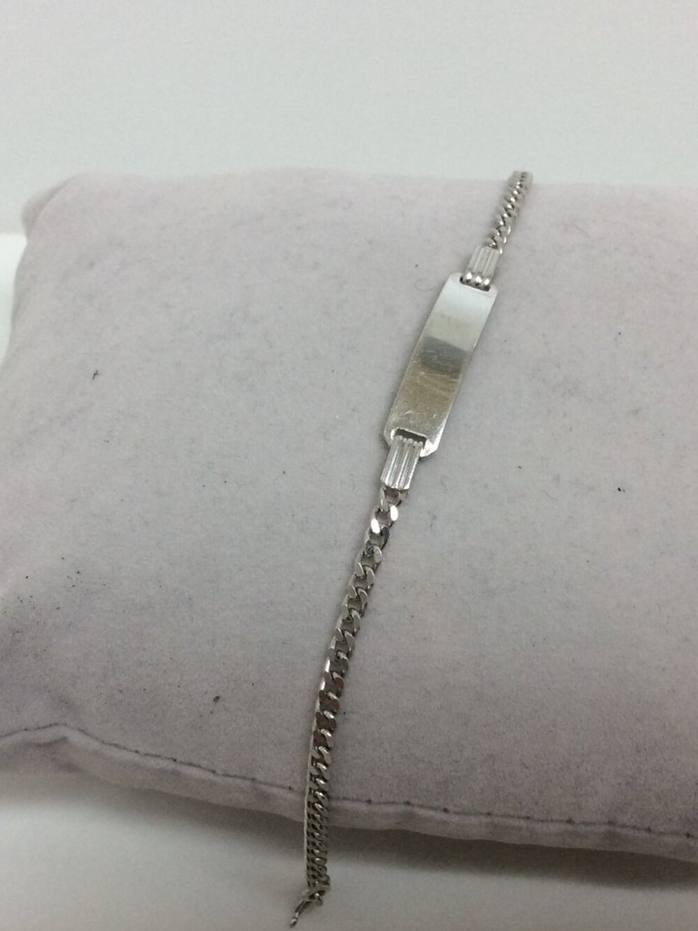 18k White Solid Real Gold Curb Cuban Link ID Bracelet  5 3/4''   3.80gr